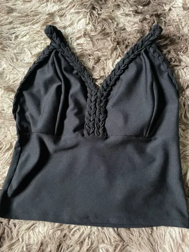 Cropped trançado na alça preto