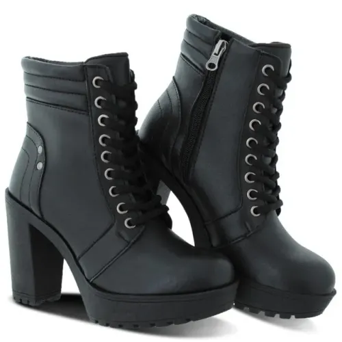 Bota Coturno Milano Preto Couro Legítimo Salto Alto