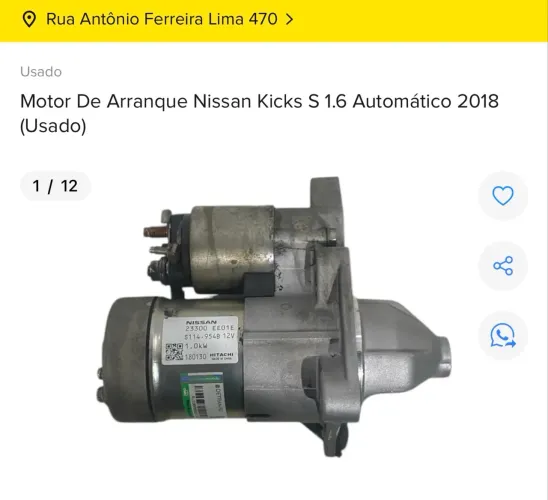 MOTOR DE ARRANQUE NISSAN KICKS 1.6 16v ORIGINAL 