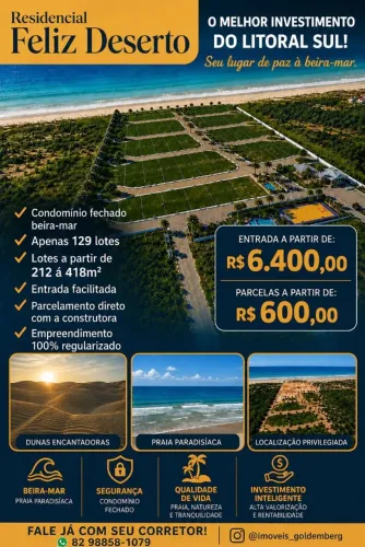 Terreno/Beira-Mar/Pé na Areia/ Feliz Deserto