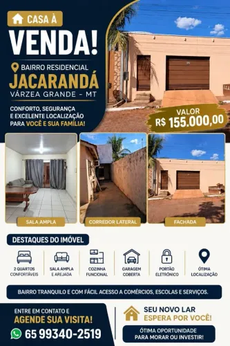 Venda casa no residencial jacarandá em várzea grande