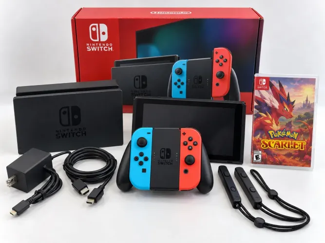 Nintendo Switch 1ª geração + Pokémon Scarlet completo com caixa