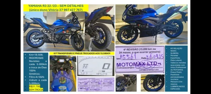 R3 de tiozão pouco rodada. Moto pra quem é exigente e detalhista.
