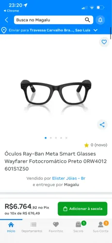 Óculos Ray-Ban Meta Smart Glasses Wayfarer Fotocromático Preto 0RW4012 601S1Z50