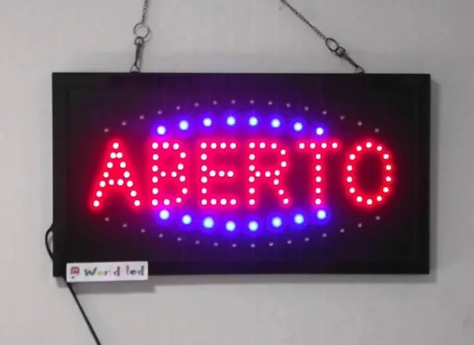 Placa Letreiro de Led Escrito "Aberto" 110v