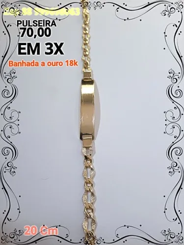 Pulseira estilo bracelete banhada a ouro 20 cm