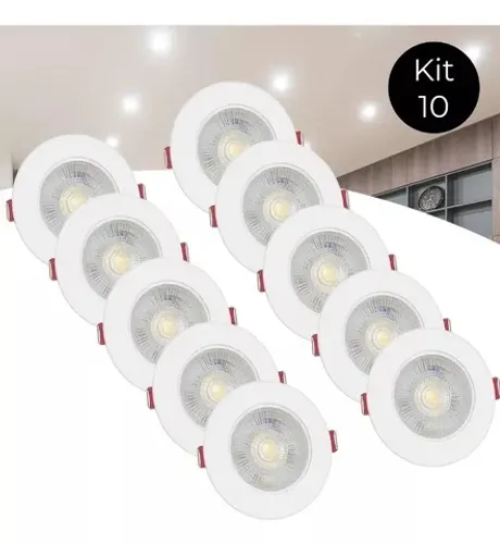 Kit 10 Spot Led 5w Redondo 6500k
