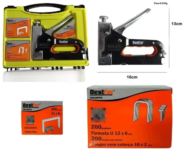 Grampeador Manual Profissional Kit 3 Pçs Maleta Tapeceiro Madeira Estofado...etc