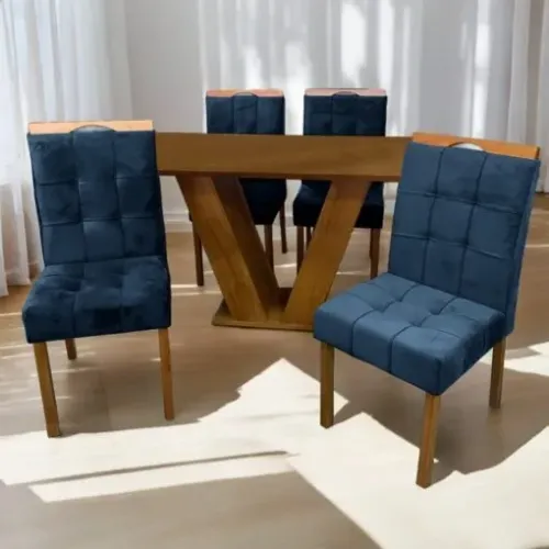 Mesa Classic Cinamomo com 4 Cadeiras Mel/Veludo