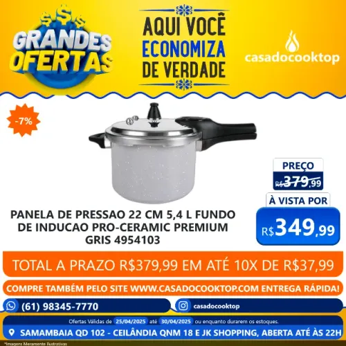 PANELA DE PRESSAO 22 CM 5,4 L FUNDO DE INDUCAO PRO-CERAMIC PREMIUM GRIS 4954103