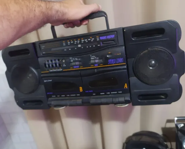 Rádio antigo toca fita duplo BOMBOX RELIQUIA funcionando grande 