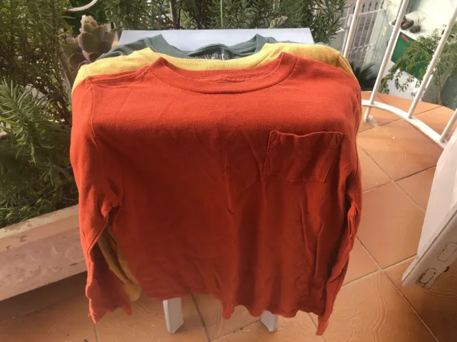 3 Camisetas de manga longa laranja com bolso
