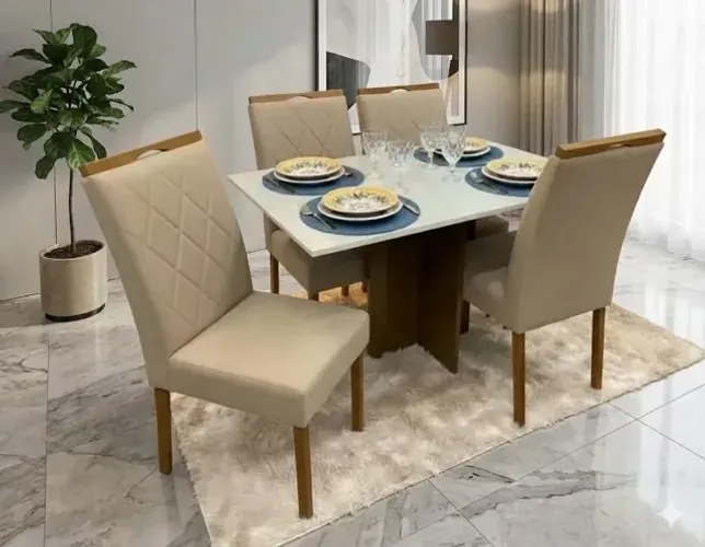 Mesa de Jantar Los Angeles com 4 Cadeiras Bali Bege