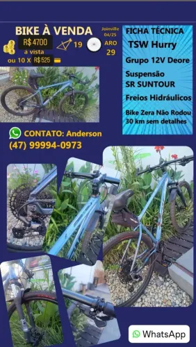 Bike Mtb TSW Kit Shimano DEORE Quadro 19 Aro 29 Zera estado