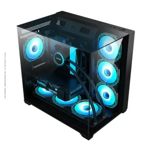 Gabinete Gamer K-Mex Mega Shark, Mid Tower, Vidro Temperado, ATX, Sem Fonte, Sem Fan, Pret