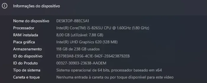 Notebook Dell Inspiron 15 8ª geração Intel Core i5 | 8 GB RAM