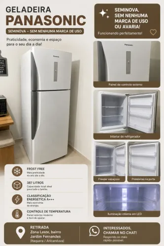Geladeira/Refrigerador Panasonic Frost Free Duplex Branca 387L Top Freezer