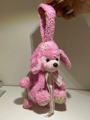 Bolsa cachorrinho poodle rosa pelúcia, bolsa saco, anos 2000, Patricinha 