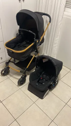Carrinho Galzerano Ivy Gold + Bebê Conforto + Base - Impecável