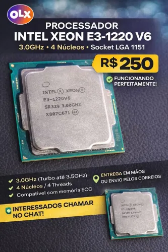 Processador Intel Xeon E3-1220 v6 - 3.0GHz (Servidor / Workstation)<br><br>? Descrição:
