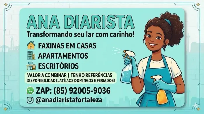 Serviços de Diarista (limpeza,organização,acompanhamento hospitalar)