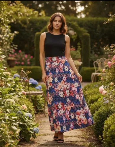 Vestido Preto e estampado Zinzane