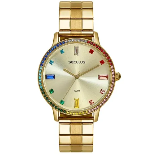 Relógio De Pulso Seculus Feminino Coloridos Dourado Analógico PROMOÇÃO