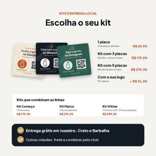 Placa NFC e QR Code Avaliação Google, Instagram e WhatsApp