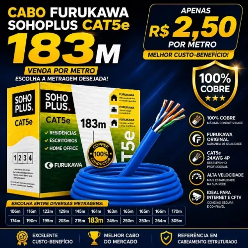 Cabo De Rede Furukawa Soho Plus Cat5e 100% Cobre Azul 24AWG 4P Original