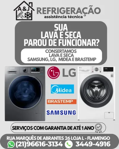 Consertamos máquina de lavar, lava e seca, microondas, geladeira e ar condicionado.