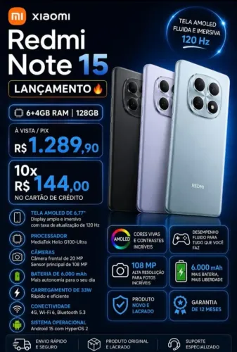 Celular Xiaomi Redmi Note 15 8 ram/256 tela amoled