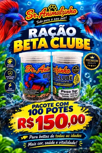 Ração para peixe Betta com 100 unidades.