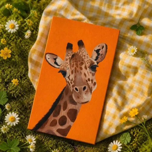 Quadro Pintura Acrílica em tela - Série Bichinhos - obra única - Girafa Judite - 60x30cm