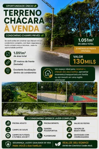 TERRENO CHÁCARA À VENDA - OPORTUNIDADE ÚNICA!<br>