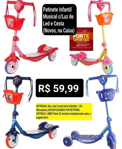 Patinete Infantil Musical c/ Luz de Led e Cesta - Brink+
