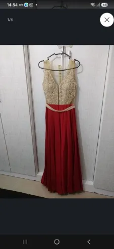 Vestido longo de festa vinho com renda dourada - lindo e elegante.