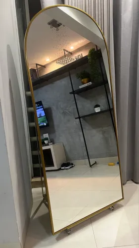 Espelho Corpo Inteiro Grande 170x75 Dourado com Suporte