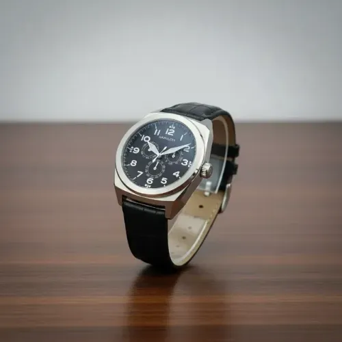 Relógio Akium 45mm Couro Preto Exclusivo ( N Seiko Omega ) Preto Aço Cinza MULTICALENDARIO