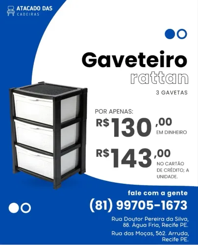 Gaveteiro rattan 3 gavetas