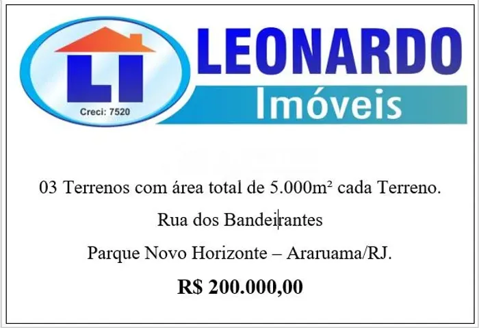 03 TERRENOS A VENDA, BEM LOCALIZADO, NOVO HORIZONTE, ARARUAMA - RJ