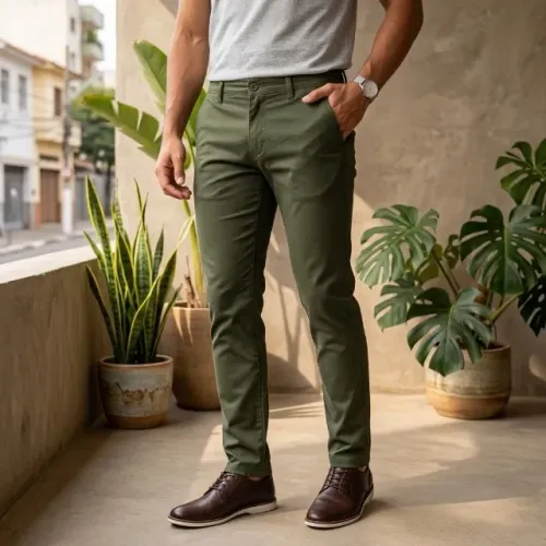 Calça Sarja Masculina Chino Slim Fit Verde Escuro - Estilo, Elegância e Conforto Absoluto
