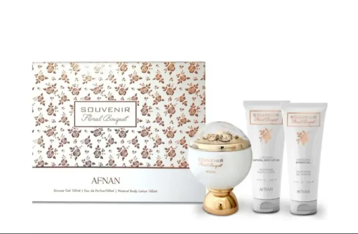 Kit Souvenir Floral Bouquet Afnan Eau de Parfum 100ml + Gel de Banho 100ml + Body Lotion