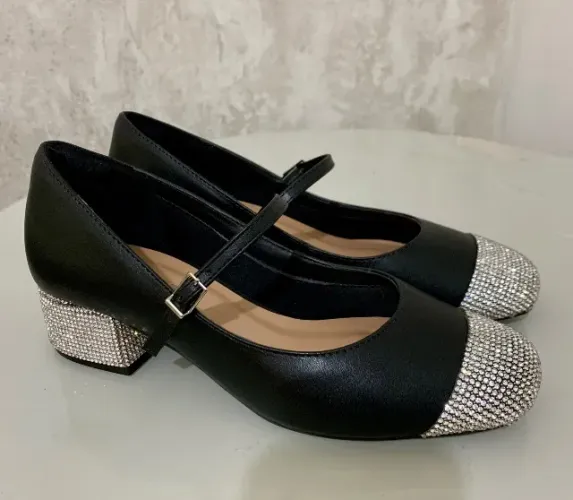 (NOVO!/TAM: 37) SAPATO SCARPIN MARY JANE PRETO SALTO BLOCO BAIXO