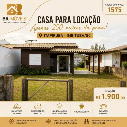 CASA PARA LOCAÇÃO EM ITAPIRUBA À 200m DA PRAIA