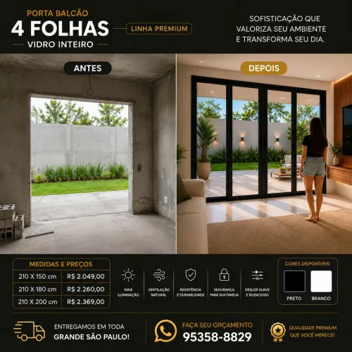 Porta Balcão 4 Folhas Premium - Vidro Inteiro | Direto da Fábrica