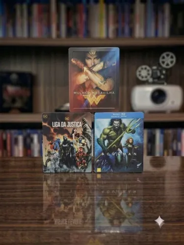Trica DC Bluray Steelbooks Mulher Maravilha e Liga da Justiça, e Aquaman