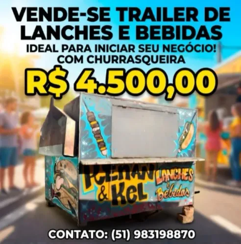 TRAILER IDEAL PARA VENDA DE LANCHES EM GERAL. (2m x 1,5m)