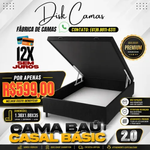 Mais Espaço no Seu Quarto com a Cama Baú Casal Basic 2.0!  Por apenas R$599,00
