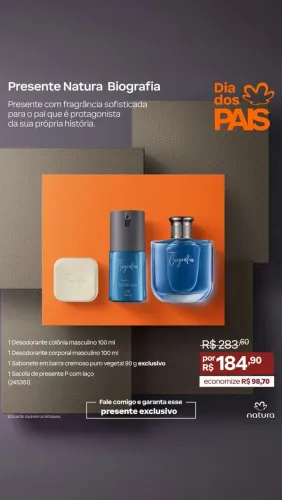 Presente Natura Biografia Masculino - Colônia, Desodorante e Sabonete