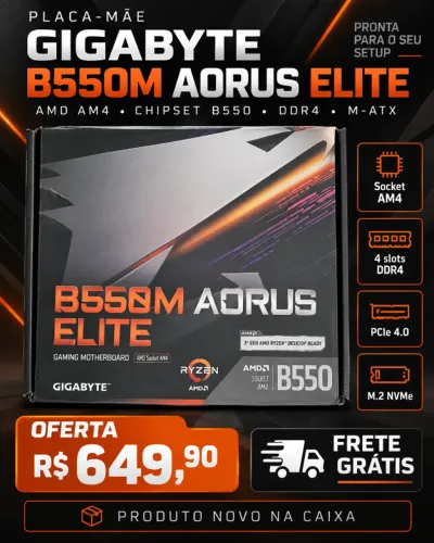 Placa-Mãe Gigabyte B550M AORUS ELITE AM4 DDR4 - Nova na Caixa